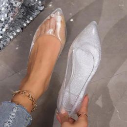 Sandals 2024 Women Crystal Fashion Low Heels Summer Soft Shoes Pointed Toe 36-41 Black White Transparent Dropship Casual