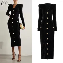 Casual Dresses 2024 Spring And Autumn Fashion Velvet Long Sleeves Slim Fit Feminine Dress Sexy Girl Temperament Back Zipper