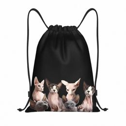 sphynx Cat Drawstring Backpack Sports Gym Bag for Men Women Kawaii Kitten Shop Sackpack U0zE#
