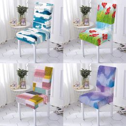 Chair Covers Colorful Geometric Sunset Flower Restaurant Seat Cover Spandex Stretch Wedding Banquet Cojin