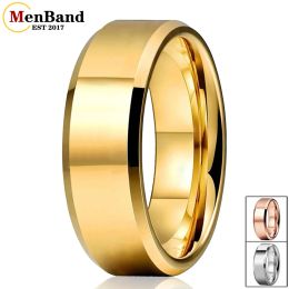 MenBand High Quality Gold Colour 6MM 8MM Bevelled Edges Flat Polished Men Women Tungsten Carbide Wedding Ring Comfort Fit