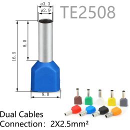20/50/100PCS Dual Wires 2x(0.5mm²~16mm²) Copper Insulated Ferrules Cord End Crimp Terminal Electrical Cable Lug TE0508 TE2508