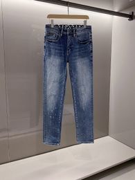 2024 Primavera Autunno Ricamo Cerniera Jeans da uomo Pantaloni lunghi a matita da uomo a righe lavati chiari WCNZ017