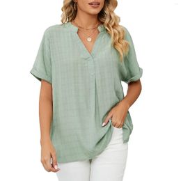 Women's Blouses Thin V-neck Casual Pullover Solid Color Loose Fitting Shirt Top