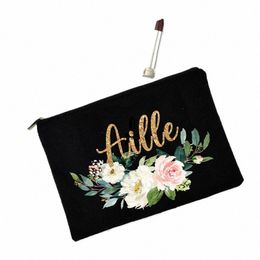 fr Persalised Custom Name Cosmetic Bags Travel Toiletry Organiser Mujer Bolsa Women Neceser Makeup Bag Linen Zipper Pouch o1jU#