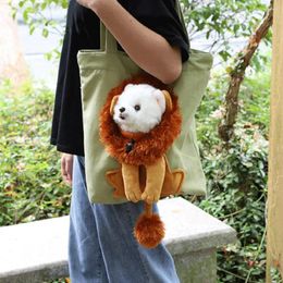 Cat Carriers Pet Carrying Bag Canvas Shoulder Drawstring Hole Lion Modelling Dog Travelling Tote Chest Supplies