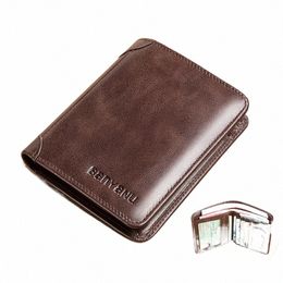 genuine Leather Men's Wallet RFID Anti-theft Brush Ultra-thin Top Layer Cowhide Short Genuine Leather Wallet Wholesale b7sB#