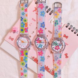 Kids Quartz Watch Girls Time Machines with Flower Dial and Silicone Strap for Time and Schedule Organise