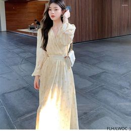 Party Dresses Romantic Long Fairy 2024 Summer French Design Women Holiday Chiffon Flower Floral Retro Vintage Hollow Out Dress