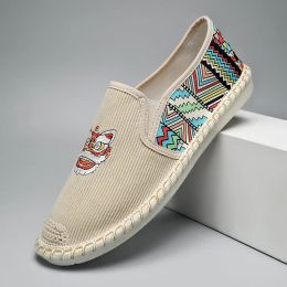 Shoes Ethnic Style Men's Espadrilles Shoes Flat Tiger Shoes Men Slip On Casual Loafers Breathable Fisherman Shoes Man Summer Footwear