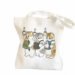 2022 Women Shopper bag Funny Cats Printed Kawaii Bag Harajuku Shop Canvas Shopper Bag girl handbag Tote Shoulder Lady t1tk#