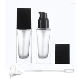 Storage Bottles 2pcs/30ml Frosted Glass Foundation Bottle Empty Refillable Square Lotion Liquid Body Cream Cosmetic Travel