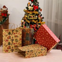 Gift Wrap Recyclable Handle Party Favours Elk Snowman Kraft Paper Bag Christmas Assorted Prints