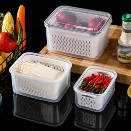Double-Layer Drain Basket with Cover Refrigerator Fruits Vegetables Crisper Large Washing Vegetable Basket Kitchen Colander Tool