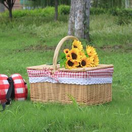 Rattan Picnic Basket Woven Wicker Outdoor Camping Storage Hamper with Handle Bread Fruit Food Breakfast Flower Orginazer 240407