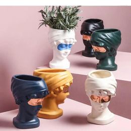 Vases Ceramics Human Head Vase Golden Abstract Body Ceramic Handicraft Ornaments Flower Pot Modern Home Decoration