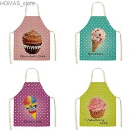 Aprons Cartoon Pastry Ice Cream Apron Printed Kitchen Aprons for Women Linen Home Cooking Coffee Baking Waist Pinafore Cleaning Tools Y240401