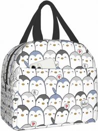 cute Penguin Greeting Lunch Bag for Women Teens Insulated Water-Resistant Tote Bag Reusable Lunch Box for Picnic Travel Work c16F#