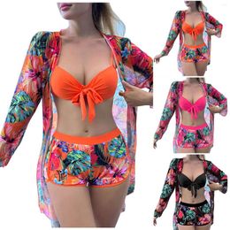 Women's Swimwear 2024 Sexy 3 Piece Bikini Set Cover Up Swimsuit High Waist Bikinis For Women Long Sleeve Push Womens Bathing Suites