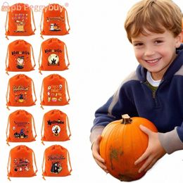 10ps Trick Or Treat Bag Reusable Witch Pumpkin Skull Pattern Small Bags Drawstring Handbag for Halen Party Decorati Favours a3nF#