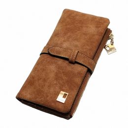 2023 New Fi Women Wallets Drawstring Nubuck Leather Zipper Lg Design Purse Two Fold More Color Clutch Hot Card Pack r7e2#