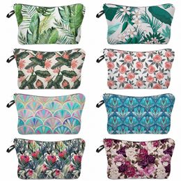 travel Eco Reusable Makeup Organiser Bag Casual Mini Women's Cosmetic Bag Toiletry Kit Pencil Case For Girl Floral Plant Print 49dS#