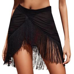 Women Ruffle Trim Sheer Beach Skirt Cover Up Skirt Beach Wrap Bikini Shiny Wraps Cover Ups For Swimwear Beach Club Party Praia