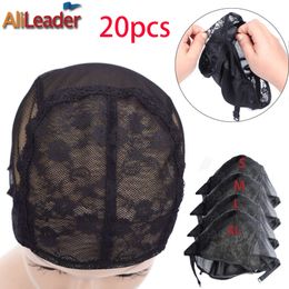 Cheap 20pcs XL/L/M/S Stretch Swiss Lace Wig Cap for Making Wigs with Adjustable Straps Black Hairnet Invisible Hair Nets for Wig