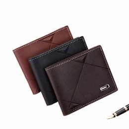 new Men's Wallet Short Multi-card Coin Purse Fi Casual Wallet Male Youth Thin Three-fold Horiztal Soft Wallet Men PU S9Fo#