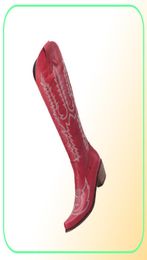 Cucito stivali da cowboy occidentali per donna Tacchi alti Cowgirl Ladies Primavera Autunno Scarpe lunghe al ginocchio Super size J22080592526652490760