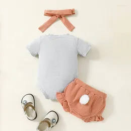 Clothing Sets Born Baby Girl Easter Outfit Short Sleeve Romper Elastic Waist Shorts Headband Cute Summer Clothes