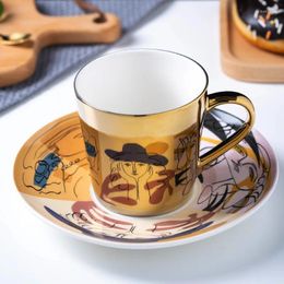 Cups Saucers Ceramics Coffee Set Reflection Cup With Dish Spoon Creative Refractive Electroplated Mirror