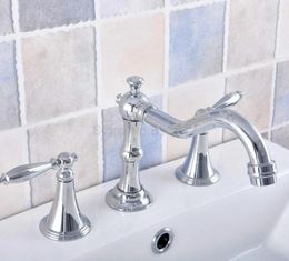 Bathroom Sink Faucets Bathtub Chrome Polished Deck Mounted 3 Hole Double Handle And Cold Water Tap Tnf539