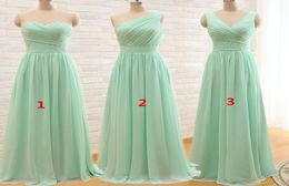 Mint Green Pink Long Chiffon A Line Pleated Country Bridesmaid Dresses 2019 Wedding Party Dress Lace Up Back2379743