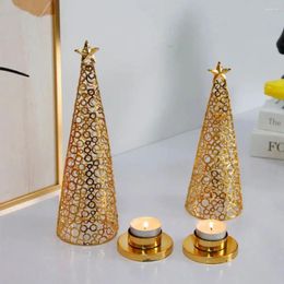 Candle Holders Iron Metal Christmas Tree Candlestick European Style Hollow Tealight Holder Gold Desktop