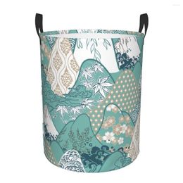 Laundry Bags Folding Basket Traditional Geometric Kimono Mountains Round Storage Bin Hamper Collapsible Clothes Toy Bucket Organiser