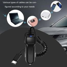 Fast Car Charger With Stretch Cable Adapter For IPhone13 12 11 14 Pro Max USB Car Charger Plug Car Phone Charger For IPhone