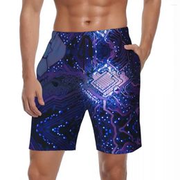 Men's Shorts Circuit Board Graphic Summer 3D Printing Electronic Chip Cool Short Pants Men Surfing Quick Dry Swim Trunks