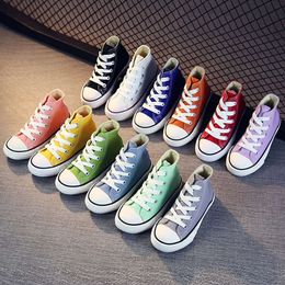 Sneakers High Top Canvas Es Shoes for Kids Girls Boys Anti-slip Casual Sneakers Toddler Boy Shoes Candy Colour Skate Shoes 230410 CoNvErity