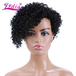 Wigs Lydia Synthetic Wigs For Women Short Curly Kanekalon Heat Resistant Daily Party OneSide Part Long Bang Daily Cosplay All Colour