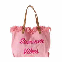 handbag Woman Bag Design Simple Niche Travel Beach Tote Bag Tassel Letter Embroidery Fi Large Capacity Shoulder Bags 2022 S9Uf#