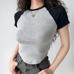 Women's T Shirts Tawaaiw Preppy Style Patchwork Shirt Women Clothes Korean Fashion O-neck Short Sleeve Slim Summer Tops Y2k Tee Femme