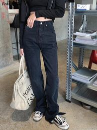 Women's Jeans Solid Women Autumn Slit-design Sweet Spicy Girls Daily Korean Commuting Style Chic Prevalent High Waist Cosy Ins 2024