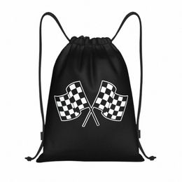 custom Pit Crew Checkered Flag Drawstring Bags for Training Yoga Backpacks Women Men Race Car Racing Sport Sports Gym Sackpack L5HI#