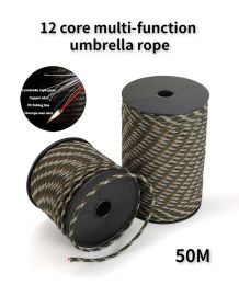 Paracord 50m 12 Strand 650 Military 4mm Paracord Camping Survival 9x Parachute Cores 1x Fishing Line 1x Copper Wire 1x Fire Wire