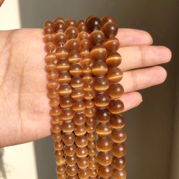 8mm Natural Round Brown Cat Eye Glass Beads Loose Spacer Stone Beads for Jewellery Making DIY Bracelets Necklace Accessories 15''