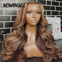 Wow Angel 5x5 HD Lace Closure Wigs Highlight Wigs Body Wave Real HD Lace Human Hair Wig Melt All Skins Honey Blonde Colored Wigs
