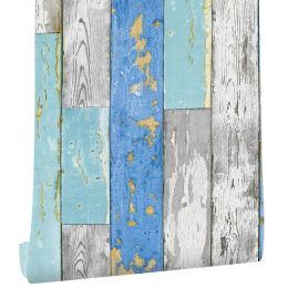 Blue Wood Vinyl Self Adhesive WallPaper For Living Room Bedroom Furniture Home Walls Decor 17.7"x19.ft DIY contact paper sticker