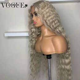 13x6 Silver Grey Lace Frontal Wigs Preplucked Hairline Brazilian Virgin Human Hair 13x4 Transparent Lace Deep Wave Wig for Women