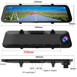 E-ACE 2.5K Car Video Recorders 12 Inches Rear View Camera Mirror Dashcam GPS WiFi DVR Two Cameras Auto Surveillance Video Camera